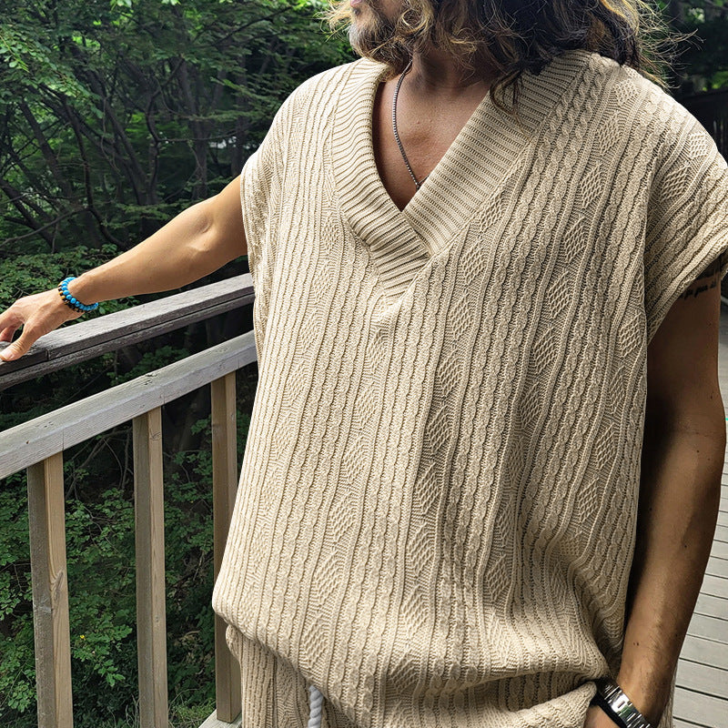 Men's Casual V-neck Loose Jacquard Knit Sleeveless Top