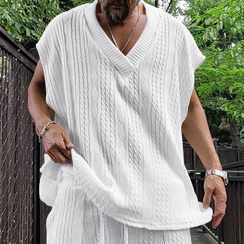 Men's Casual V-neck Loose Jacquard Knit Sleeveless Top