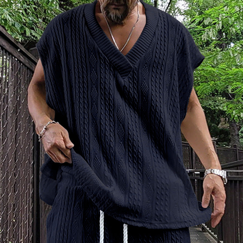 Men's Casual V-neck Loose Jacquard Knit Sleeveless Top
