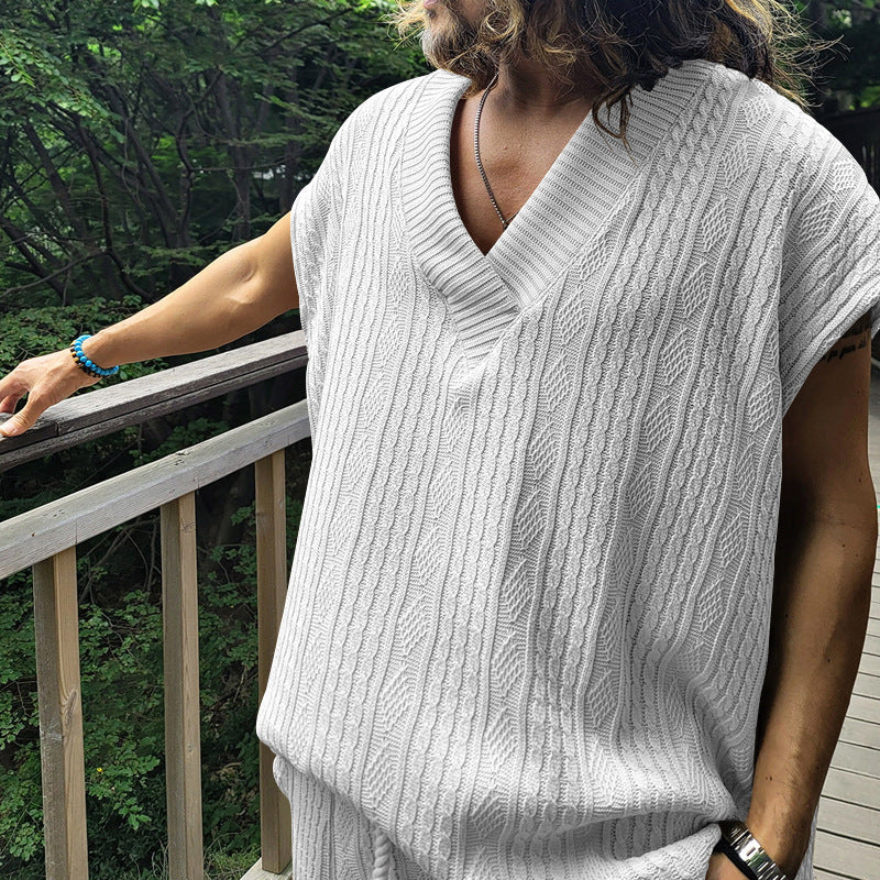 Men's Casual V-neck Loose Jacquard Knit Sleeveless Top