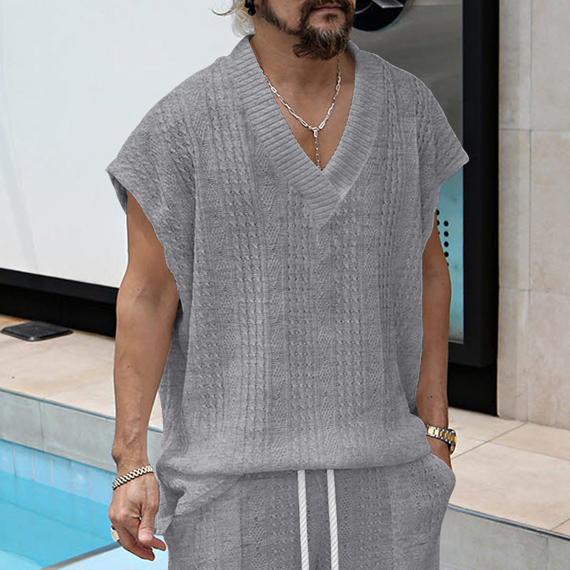 Men's Casual V-neck Loose Jacquard Knit Sleeveless Top