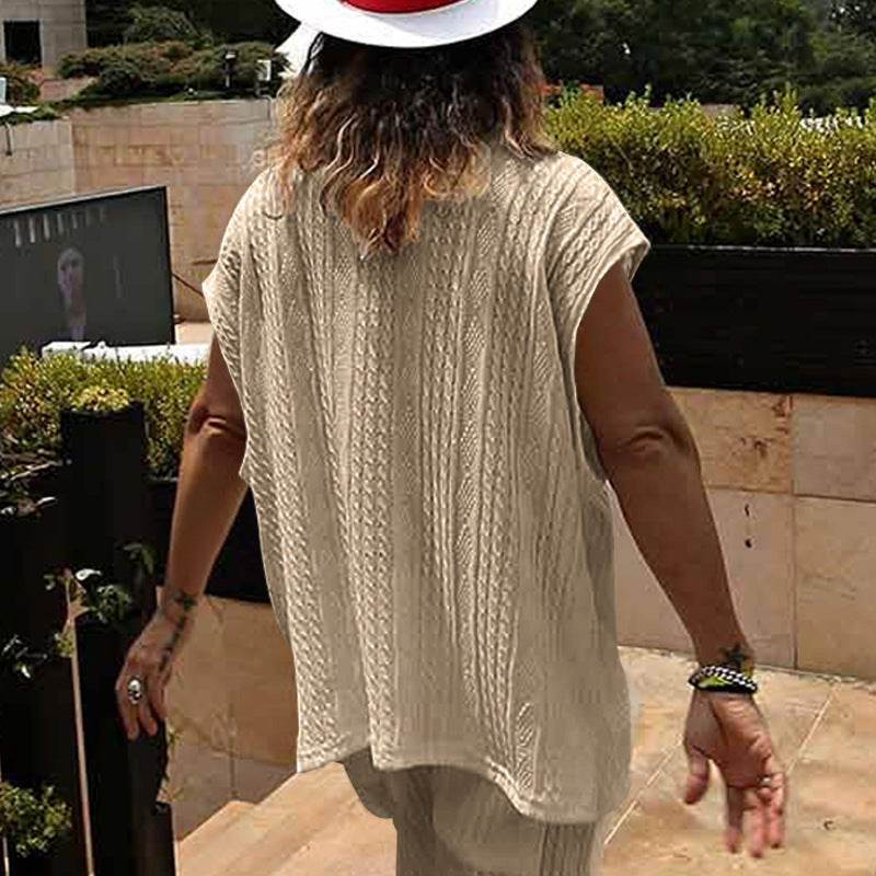 Men's Casual V-neck Loose Jacquard Knit Sleeveless Top