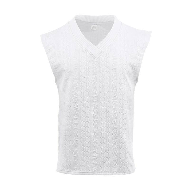 Men's Casual V-neck Loose Jacquard Knit Sleeveless Top