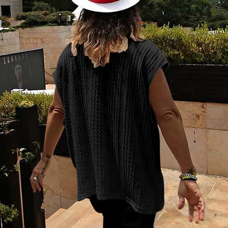Men's Casual V-neck Loose Jacquard Knit Sleeveless Top