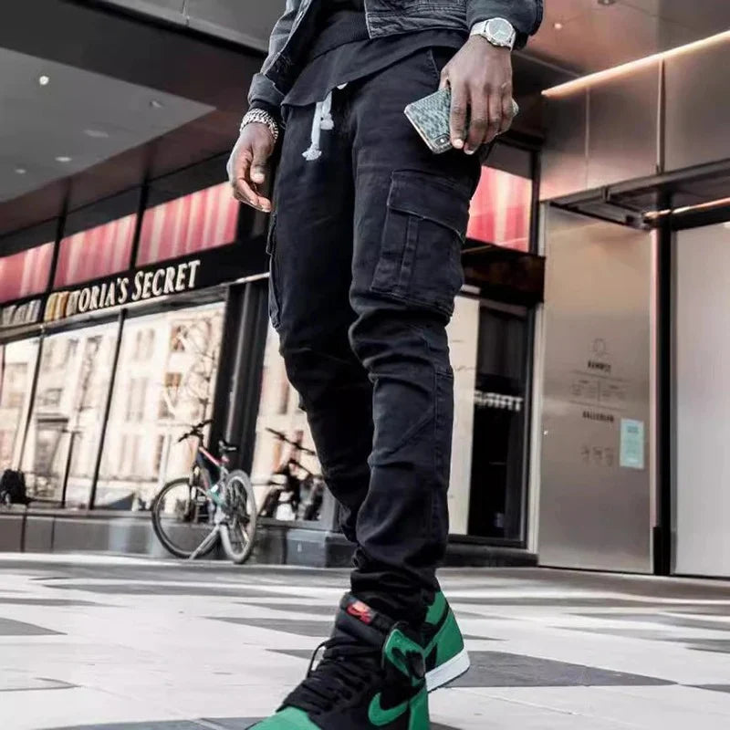 Men Street Denim Jeans with Cargo Pockets