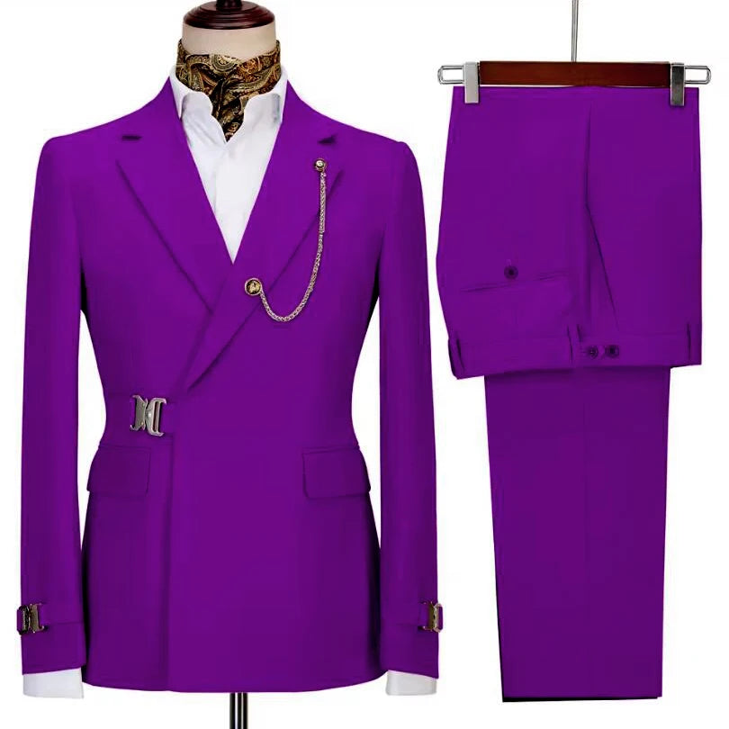 Men's Italian Design Notched Lapel Slim Fit 2-Piece Suit