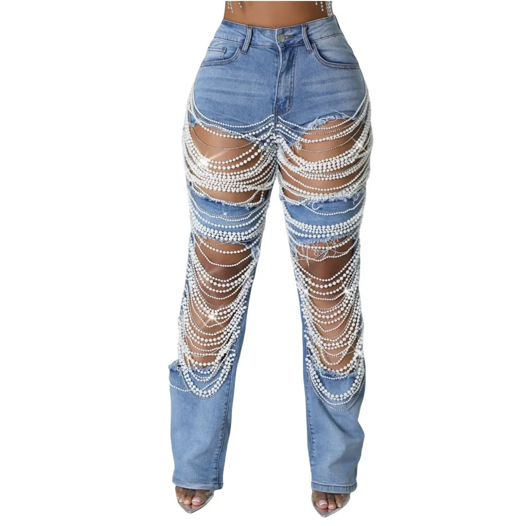 Pearl Hollow Tassel Jeans