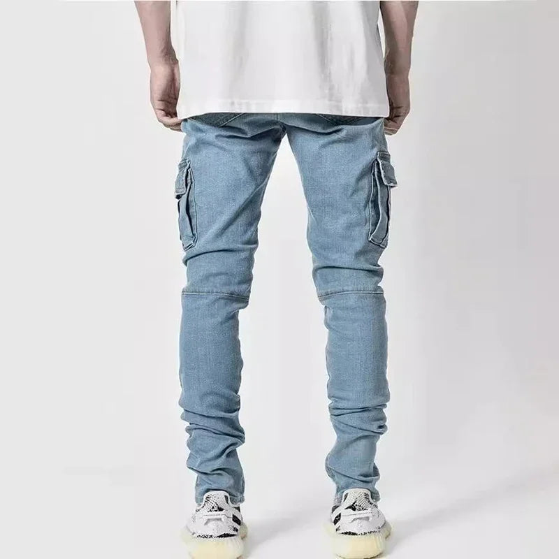 Men Street Denim Jeans with Cargo Pockets