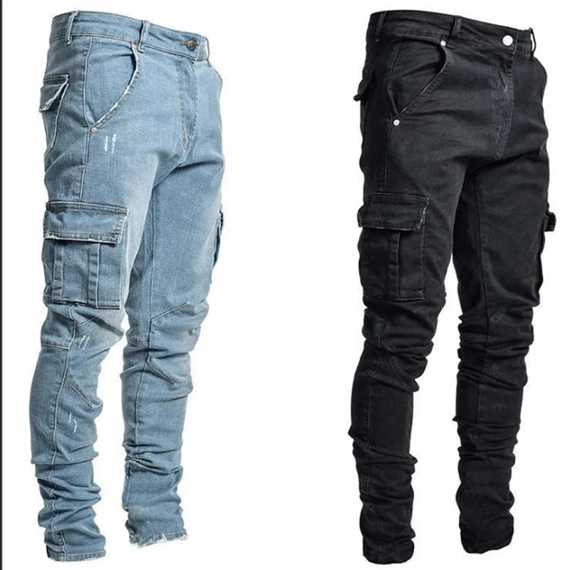 Men Street Denim Jeans with Cargo Pockets