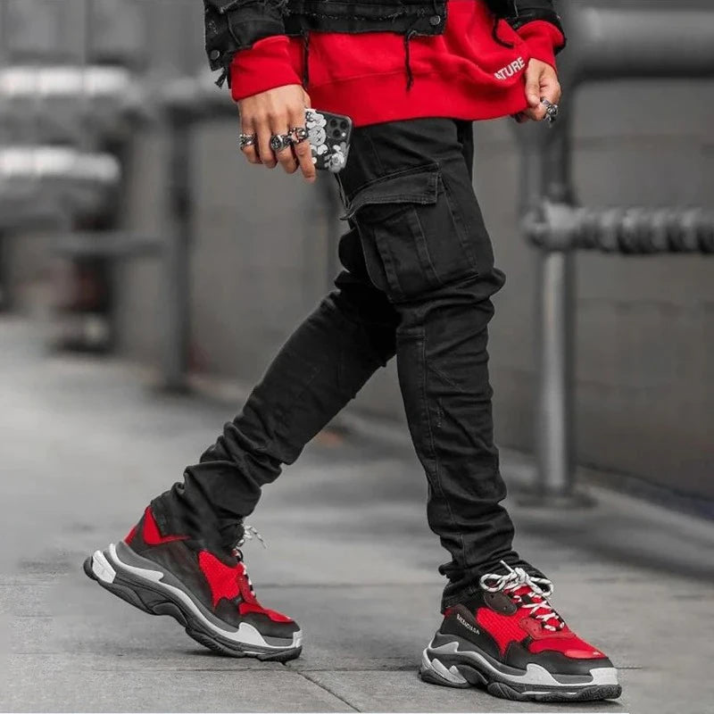 Men Street Denim Jeans with Cargo Pockets