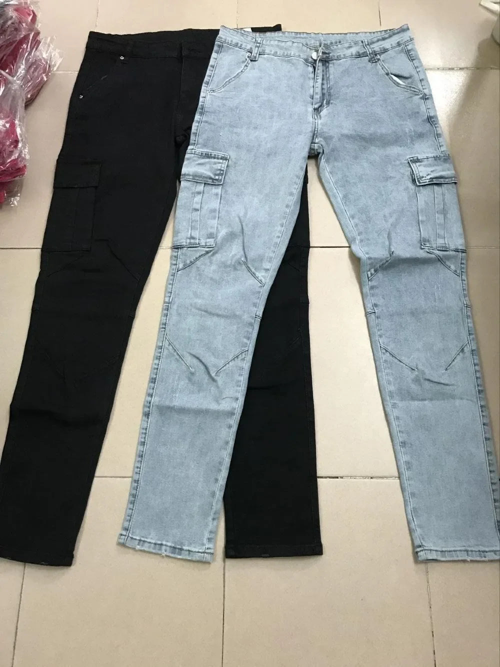 Men Street Denim Jeans with Cargo Pockets