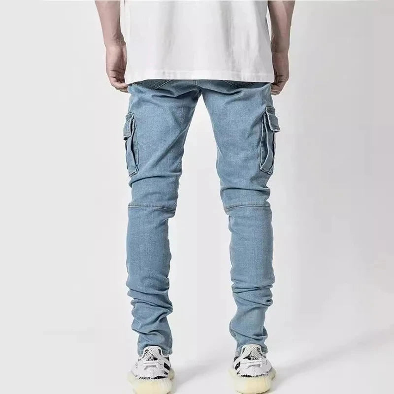 Men Street Denim Jeans with Cargo Pockets