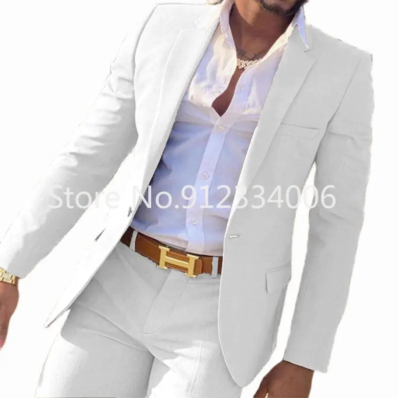 2 Piece Beige Slim Fit Suit for Men