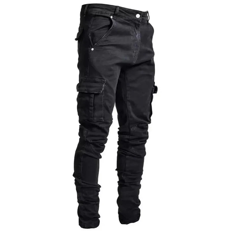 Men Street Denim Jeans with Cargo Pockets