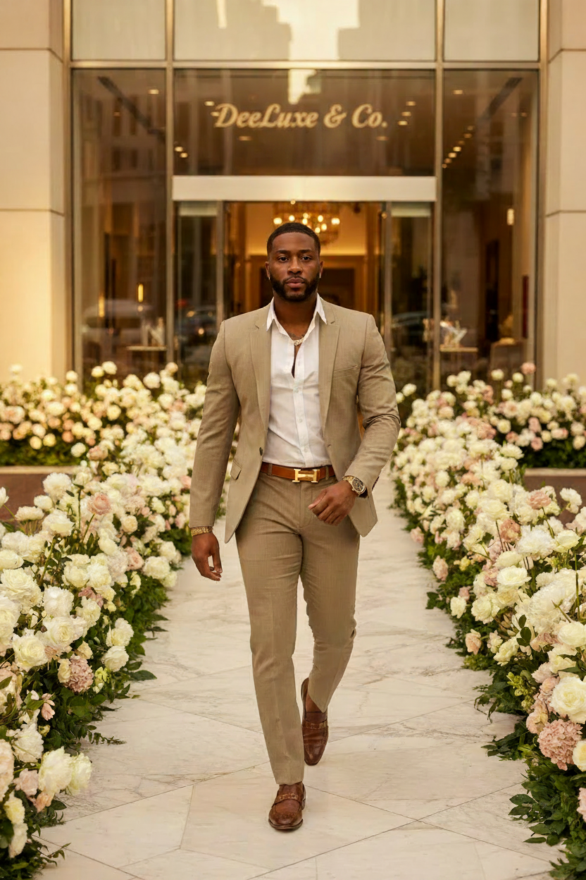 2 Piece Beige Slim Fit Suit for Men | DeeLuxe & Co.