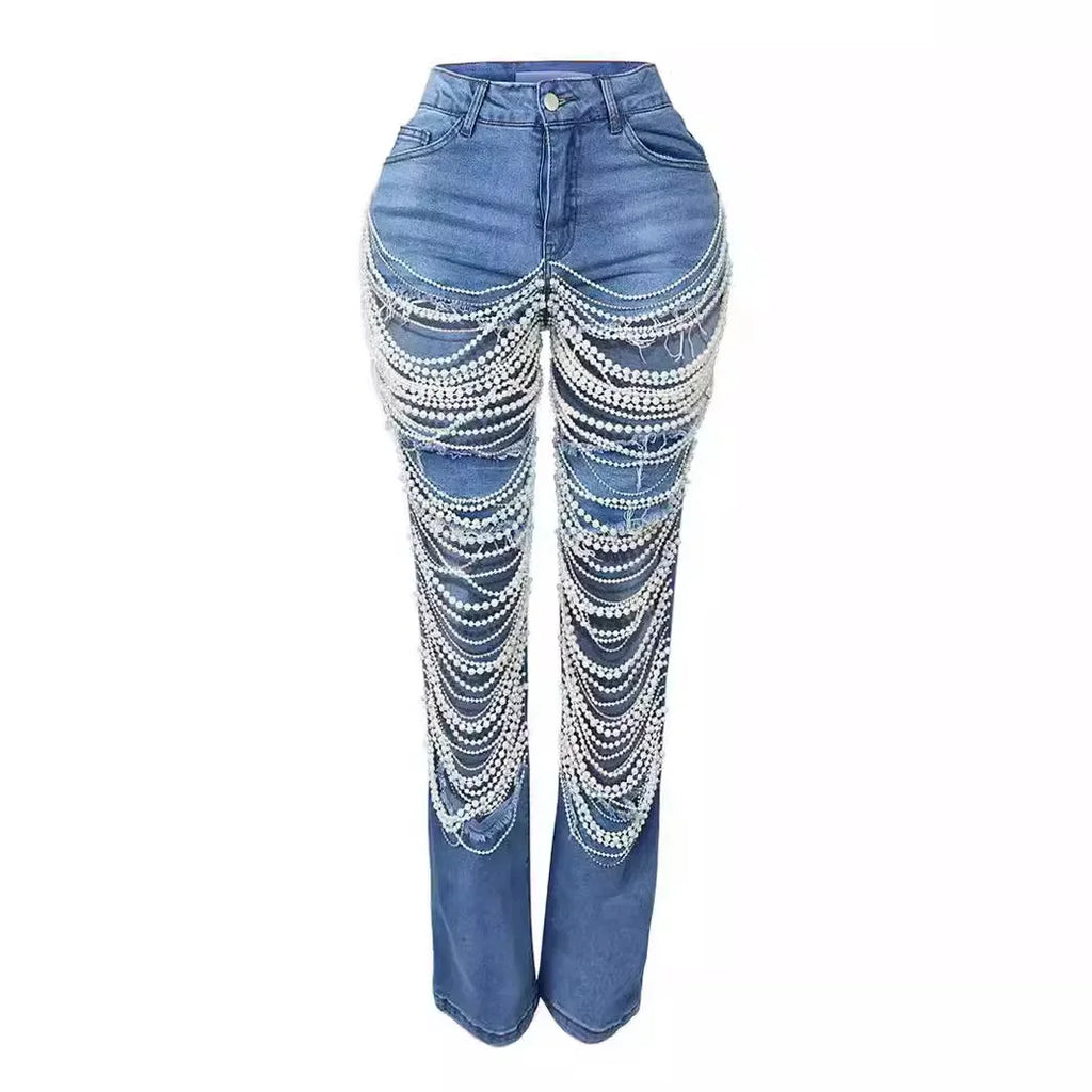 Pearl Hollow Tassel Jeans