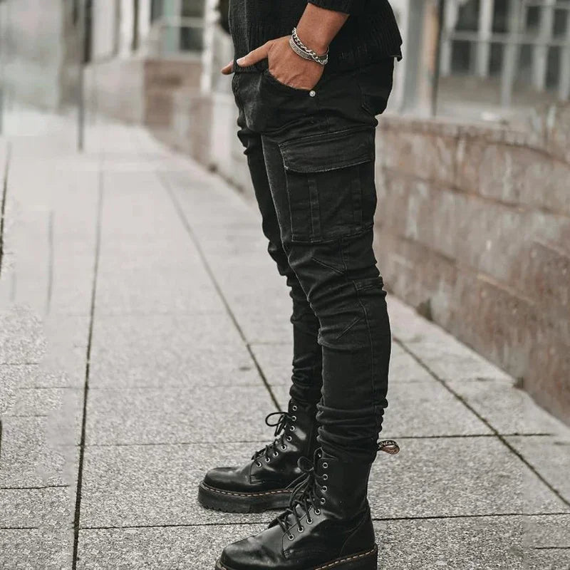 Men Street Denim Jeans with Cargo Pockets
