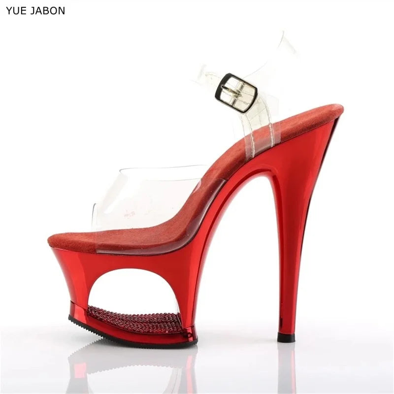 Sexy Women's 17cm High Stiletto Sandals - Hollow Out Sole Electroplated Diamond-Encrusted Shoes, Ideal for Pole Dance, Catwalk