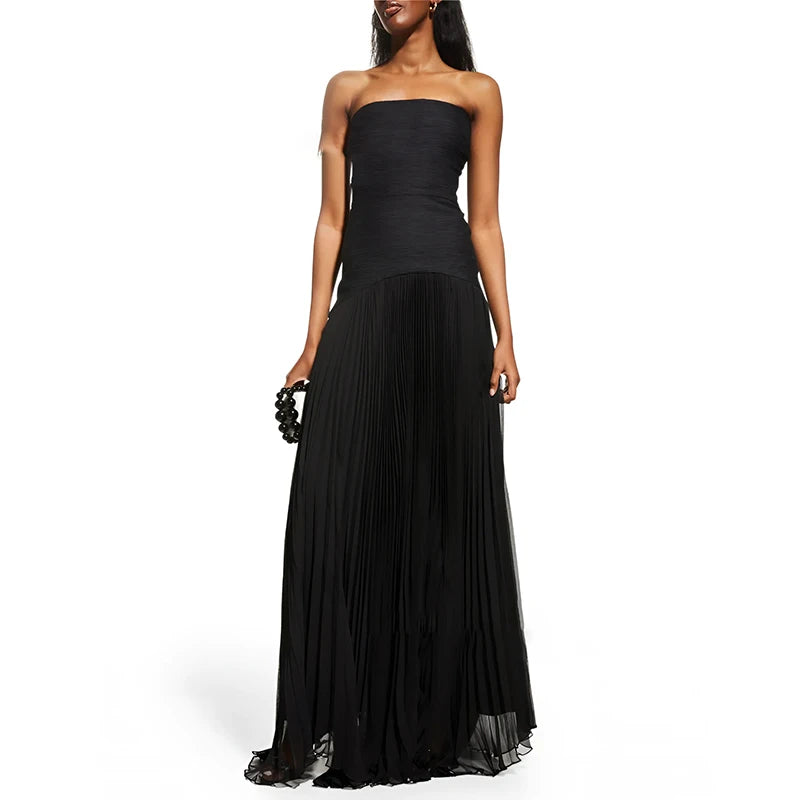 Women Summer Off Shoulder Tube Top Maxi Dresses Chic Sexy Pure  High Waist Party Gown Dress Fashion Pit Stripe Draped Long Dress