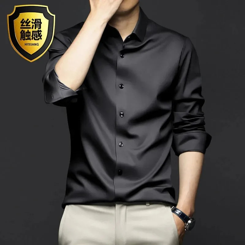 Men's Long Sleeve Wrinkle Resistant Casual White Shirt