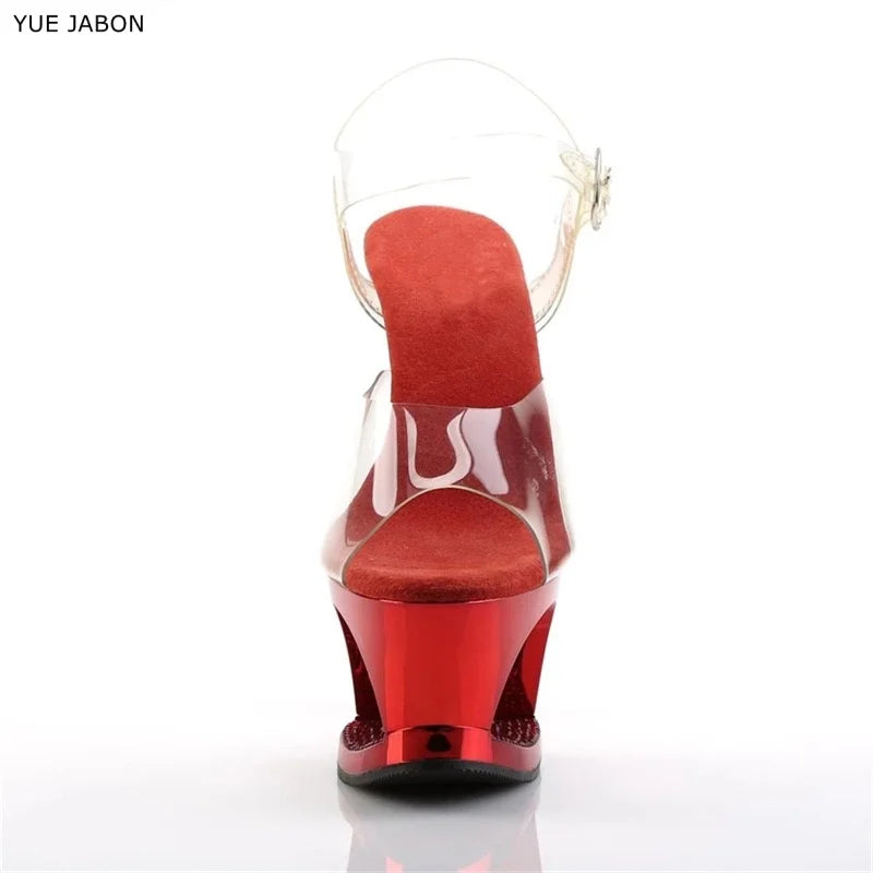 Sexy Women's 17cm High Stiletto Sandals - Hollow Out Sole Electroplated Diamond-Encrusted Shoes, Ideal for Pole Dance, Catwalk