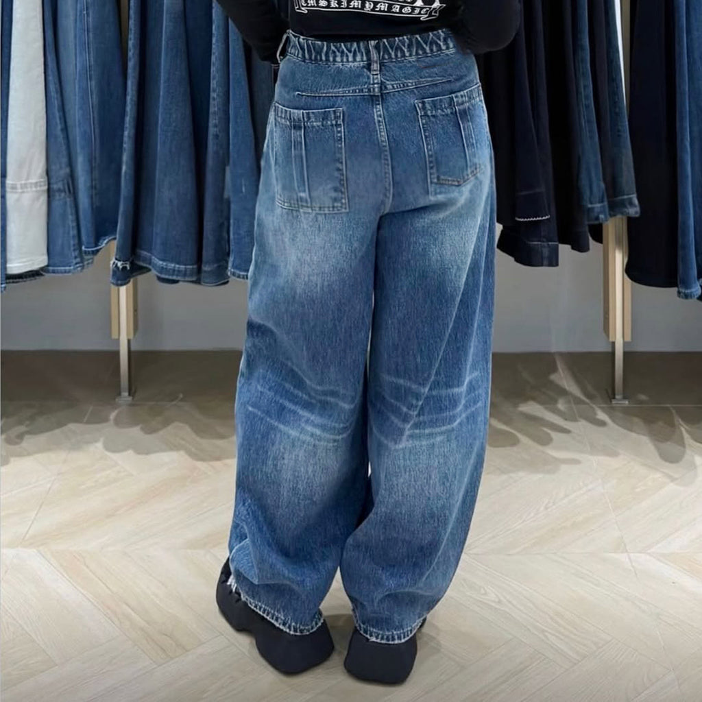 Retro Faux Two-piece Wide-leg Denim Jeans