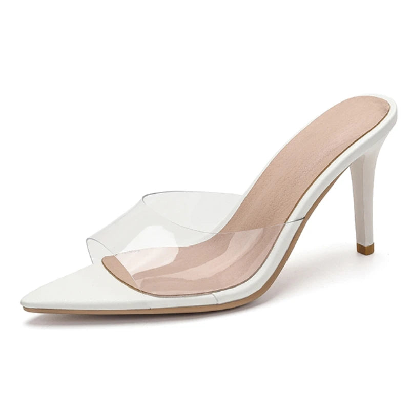 PVC Transparent Summer Slippers Women 2026 High Heel Mules Shoes Clear Black Red Slides Point Peep toe Sandals Girls Footwear