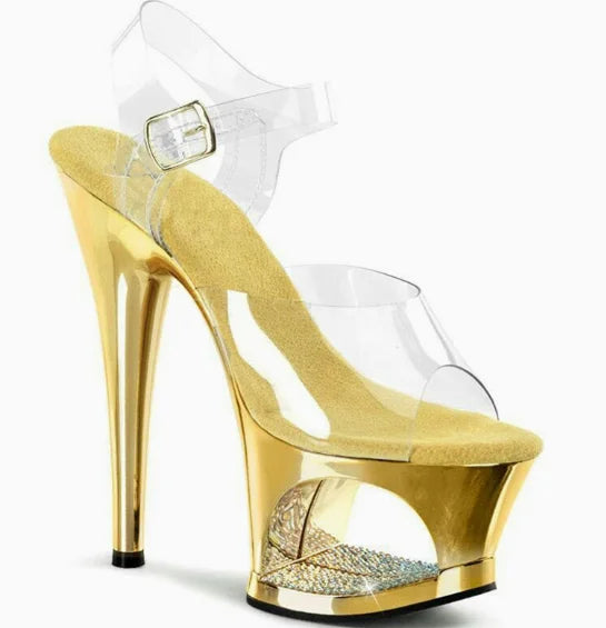 Sexy Women's 17cm High Stiletto Sandals - Hollow Out Sole Electroplated Diamond-Encrusted Shoes, Ideal for Pole Dance, Catwalk