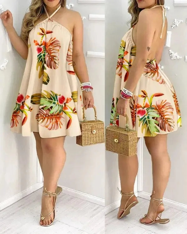 Floral Print Halter Neck Dress