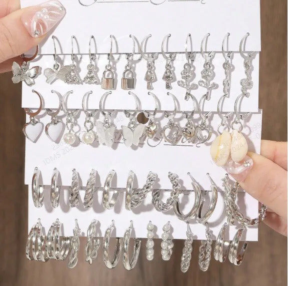 Metal earrings 24-piece set