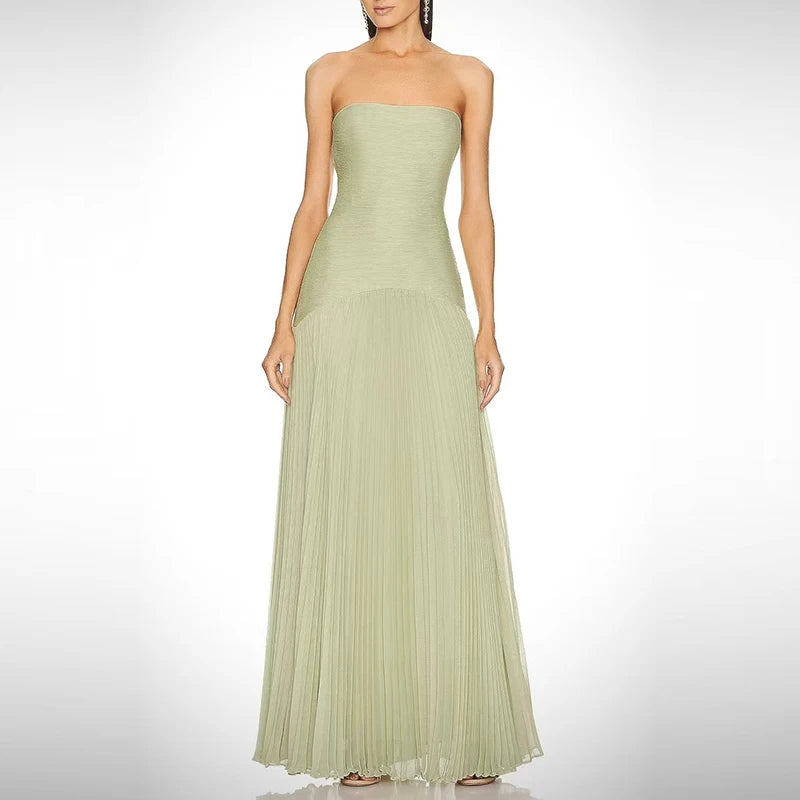 Women Summer Off Shoulder Tube Top Maxi Dresses Chic Sexy Pure  High Waist Party Gown Dress Fashion Pit Stripe Draped Long Dress
